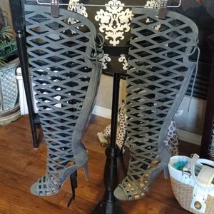 3 for 35 Thigh-high caged boots
